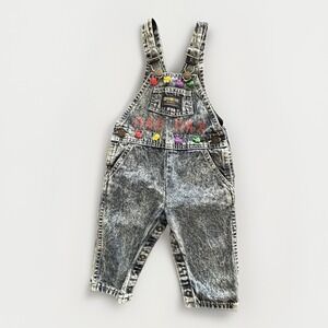 Vintage OshKosh B'gosh Acid Wash Shortalls 18 Month Mad‎ Max Studded Denim Retro